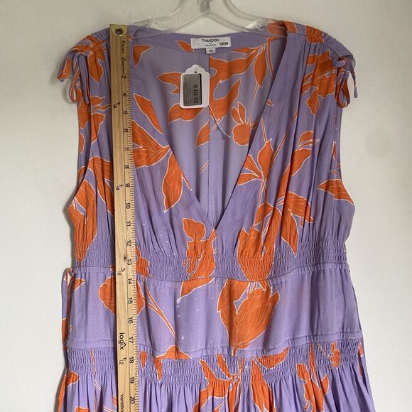 Thakoon Collective Midi Dress 12 Lavender Orange Floral Sleeveless Cottagecore - Picture 6 of 9